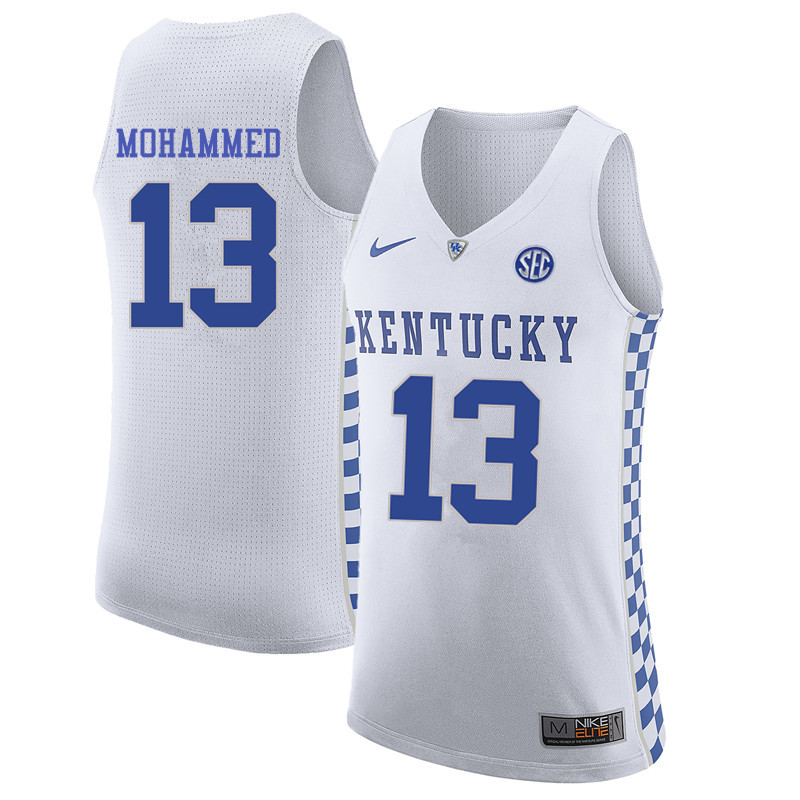 Men Kentucky Wildcats #13 Nazr Mohammed College Basketball Jerseys-White